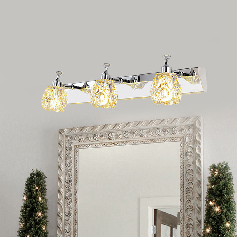 Chrome 1/2/3-Light Vanity Light Fixture Minimal Faceted Crystal Flower Wall Sconce in Warm/White Light Clearhalo 'Modern wall lights' 'Modern' 'Vanity Lights' 'Wall Lights' Lighting' 812101