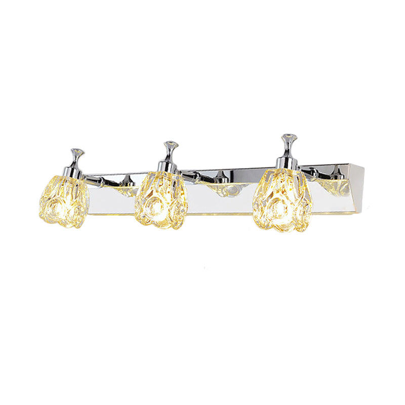 Chrome 1/2/3-Light Vanity Light Fixture Minimal Faceted Crystal Flower Wall Sconce in Warm/White Light Clearhalo 'Modern wall lights' 'Modern' 'Vanity Lights' 'Wall Lights' Lighting' 812102