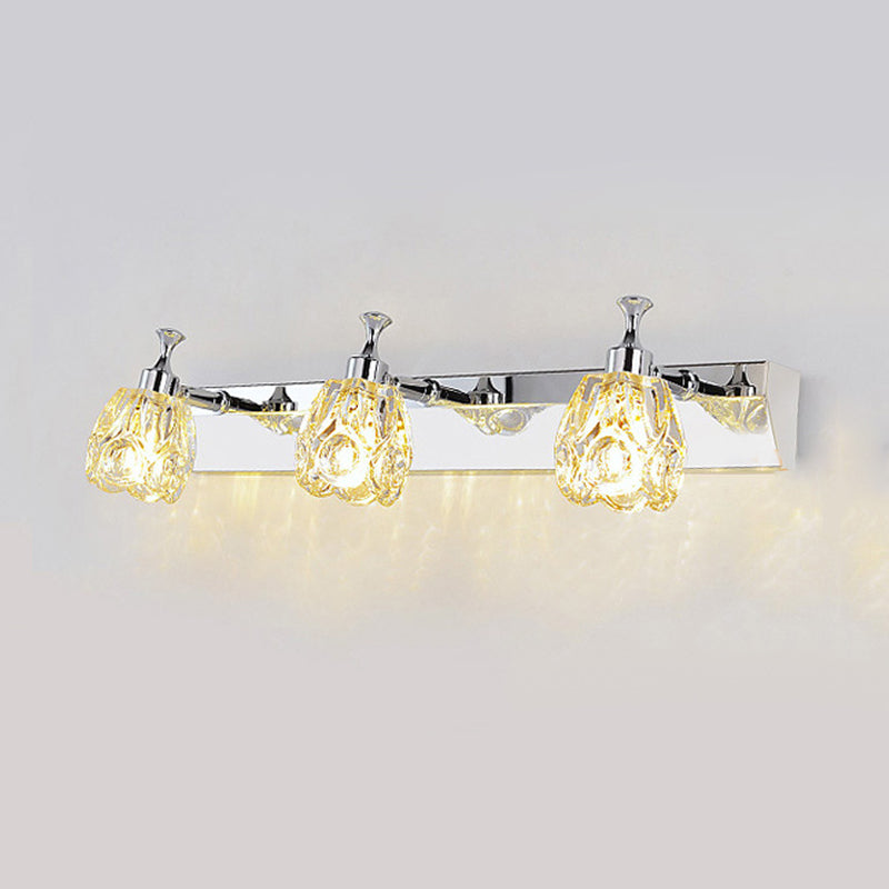 Chrome 1/2/3-Light Vanity Light Fixture Minimal Faceted Crystal Flower Wall Sconce in Warm/White Light Clearhalo 'Modern wall lights' 'Modern' 'Vanity Lights' 'Wall Lights' Lighting' 812103