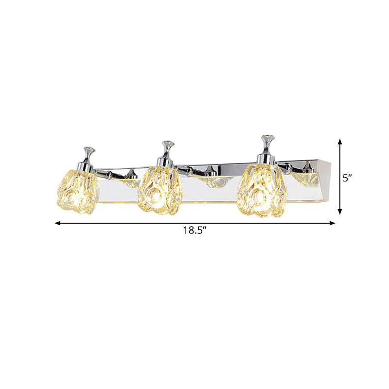 Chrome 1/2/3-Light Vanity Light Fixture Minimal Faceted Crystal Flower Wall Sconce in Warm/White Light Clearhalo 'Modern wall lights' 'Modern' 'Vanity Lights' 'Wall Lights' Lighting' 812104