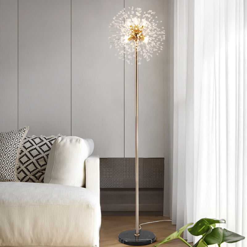 Modern Style Urchin Floor Lamp 8-Light Faceted Crystal Bead Stand Up Light in Gold Gold Clearhalo 'Floor Lamps' 'Lamps' Lighting' 812105