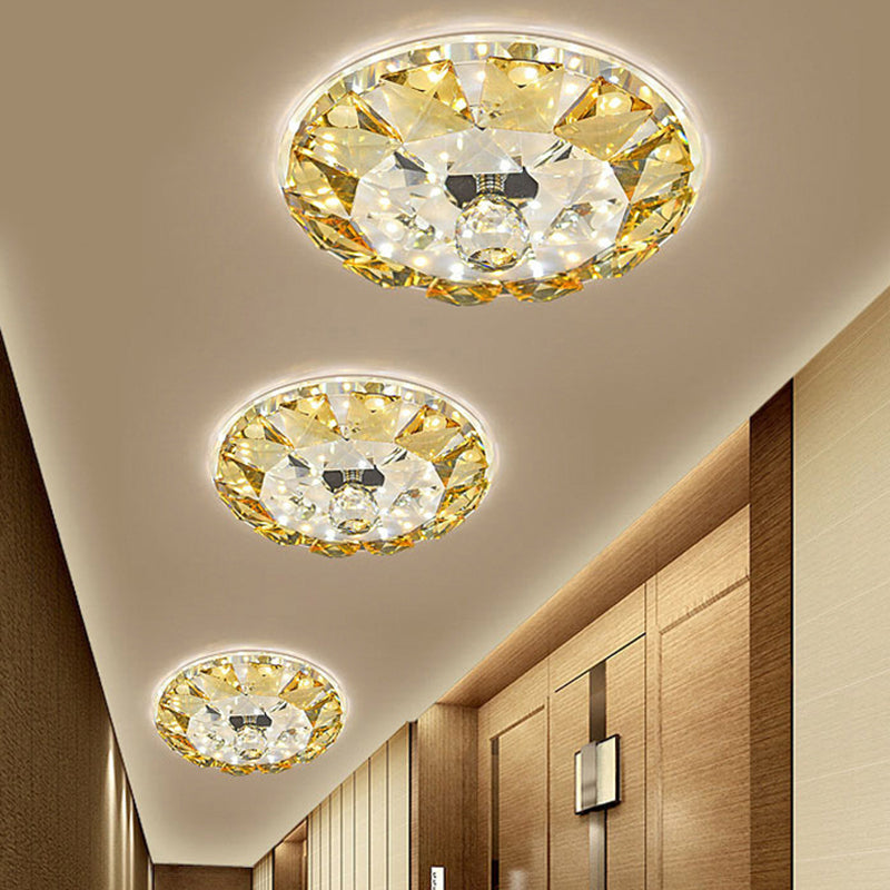 LED Flushmount Ceiling Lamp Simple Style Round Faceted Crystal Flush Mount Light in Yellow, Warm/White Light Yellow Clearhalo 'Ceiling Lights' 'Close To Ceiling Lights' 'Close to ceiling' 'Flush mount' Lighting' 812186