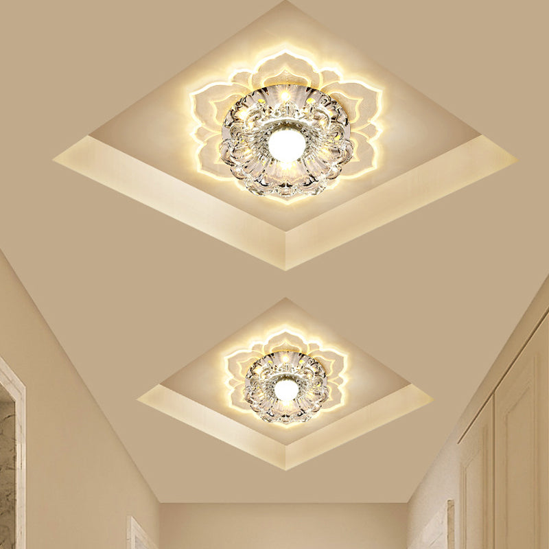 LED Flower Ceiling Fixture Minimalist Clear Crystal Flush Mount Lamp in Warm/Multi Color Light Clear Warm Clearhalo 'Ceiling Lights' 'Close To Ceiling Lights' 'Close to ceiling' 'Flush mount' Lighting' 812222