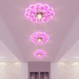 LED Ceiling Lighting Modernism Floral Beveled Crystal Flush Mount in Red for Porch, Pink/White/Warm Light Red Pink Clearhalo 'Ceiling Lights' 'Close To Ceiling Lights' 'Close to ceiling' 'Flush mount' Lighting' 812230