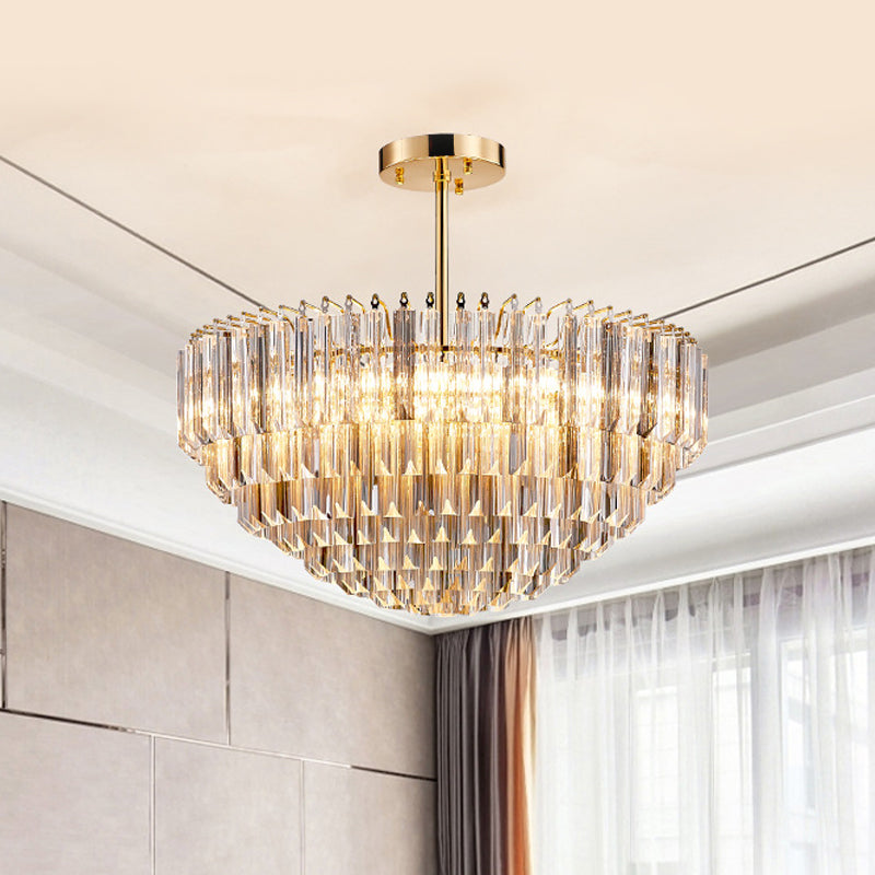 10 Lights Conic Semi Mount Lighting Modernist Gold Faceted Crystal Ceiling Light Fixture with Tiered Design Gold Clearhalo 'Ceiling Lights' 'Close To Ceiling Lights' 'Close to ceiling' 'Semi-flushmount' Lighting' 812258