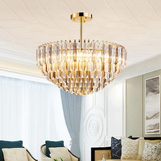 10 Lights Conic Semi Mount Lighting Modernist Gold Faceted Crystal Ceiling Light Fixture with Tiered Design Clearhalo 'Ceiling Lights' 'Close To Ceiling Lights' 'Close to ceiling' 'Semi-flushmount' Lighting' 812259