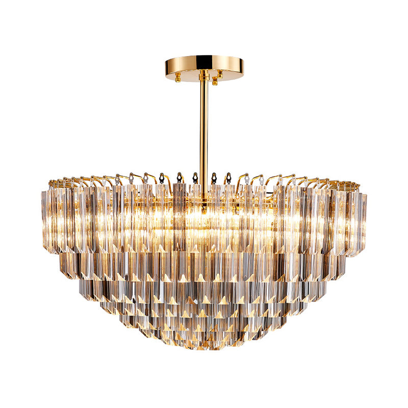 10 Lights Conic Semi Mount Lighting Modernist Gold Faceted Crystal Ceiling Light Fixture with Tiered Design Clearhalo 'Ceiling Lights' 'Close To Ceiling Lights' 'Close to ceiling' 'Semi-flushmount' Lighting' 812260