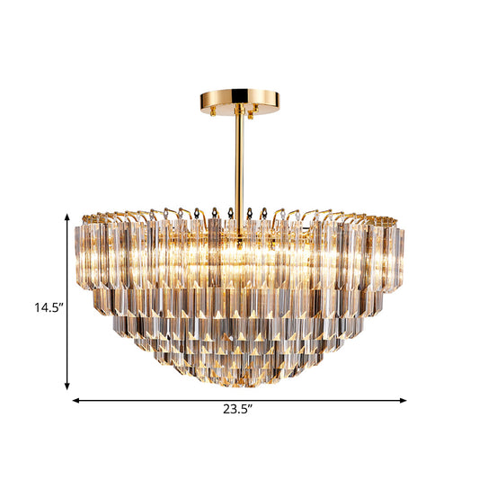 10 Lights Conic Semi Mount Lighting Modernist Gold Faceted Crystal Ceiling Light Fixture with Tiered Design Clearhalo 'Ceiling Lights' 'Close To Ceiling Lights' 'Close to ceiling' 'Semi-flushmount' Lighting' 812261