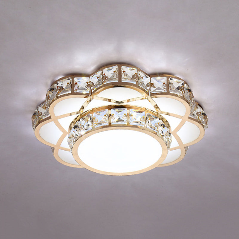 Gold 10"/12" Wide LED Flush Mount Lamp Modern Crystal Block Flower Ceiling Mounted Light Clearhalo 'Ceiling Lights' 'Close To Ceiling Lights' 'Close to ceiling' 'Flush mount' Lighting' 812286