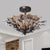 Black Flared Semi Flush Mount Modernism Amber Glass 2 Heads Living Room Ceiling Light Fixture with Branch Crystal Accent Black Clearhalo 'Ceiling Lights' 'Close To Ceiling Lights' 'Close to ceiling' 'Semi-flushmount' Lighting' 812305