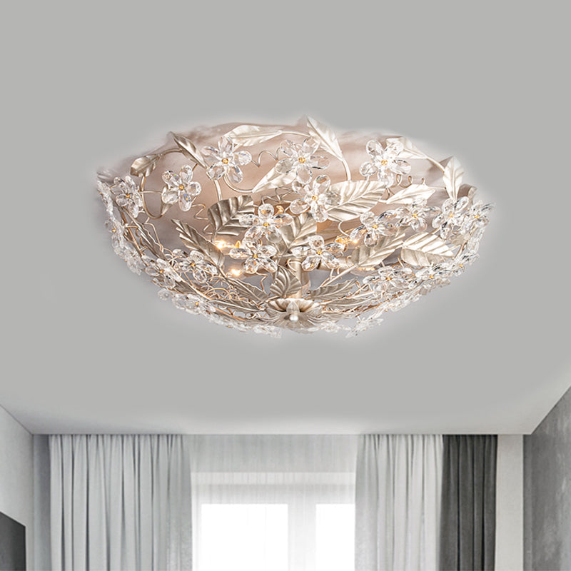 Leaf Corridor Semi Mount Lighting Modernist Flower Crystal 2 Lights Aged Silver Ceiling Mounted Fixture Clearhalo 'Ceiling Lights' 'Close To Ceiling Lights' 'Close to ceiling' 'Semi-flushmount' Lighting' 812310