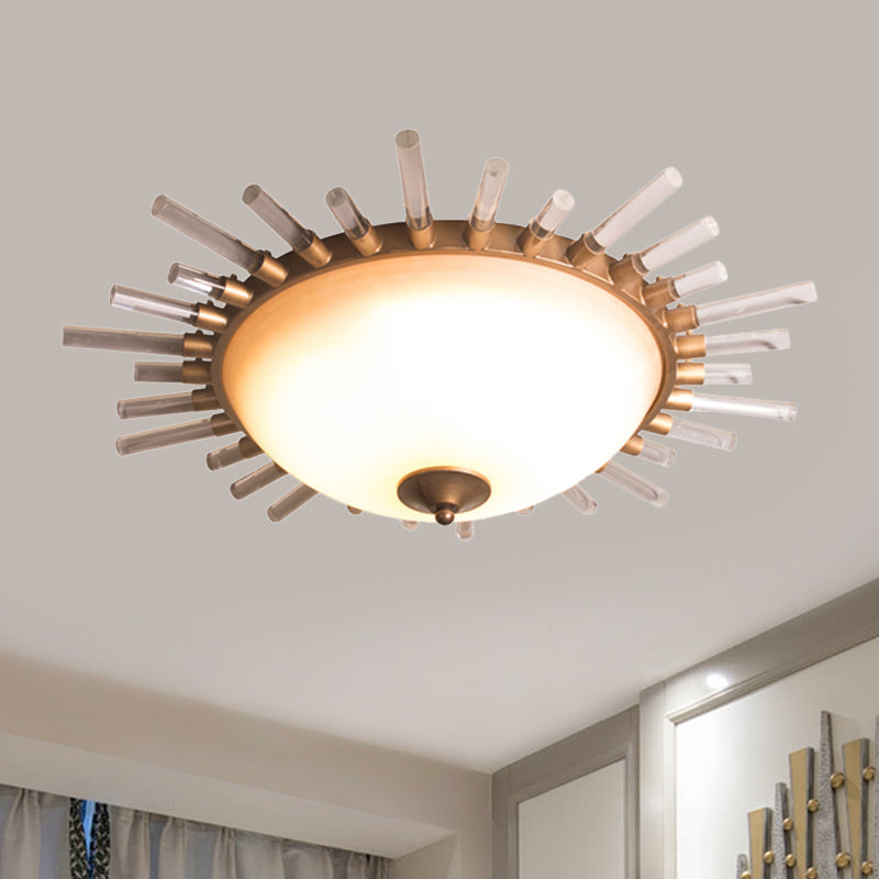 24"/30" W LED Fluted Crystal Flushmount Ceiling Lamp Minimalist Gold Opal Glass Bowl Corridor Lighting Fixture Clearhalo 'Ceiling Lights' 'Close To Ceiling Lights' 'Close to ceiling' 'Flush mount' Lighting' 812319