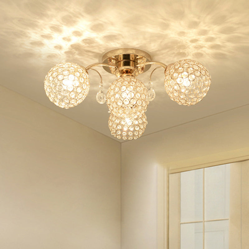 6/9 Heads Semi-Flush Mount Light Minimalist Ceiling Mounted Fixture with Sphere Crystal Embedded Shade in Gold 4 Gold Clearhalo 'Ceiling Lights' 'Close To Ceiling Lights' 'Close to ceiling' 'Semi-flushmount' Lighting' 812336