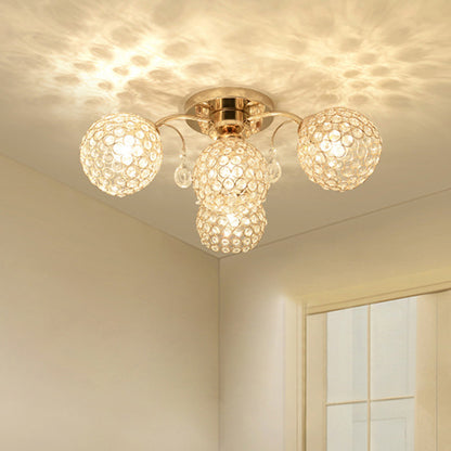 6/9 Heads Semi-Flush Mount Light Minimalist Ceiling Mounted Fixture with Sphere Crystal Embedded Shade in Gold 4 Gold Clearhalo 'Ceiling Lights' 'Close To Ceiling Lights' 'Close to ceiling' 'Semi-flushmount' Lighting' 812336