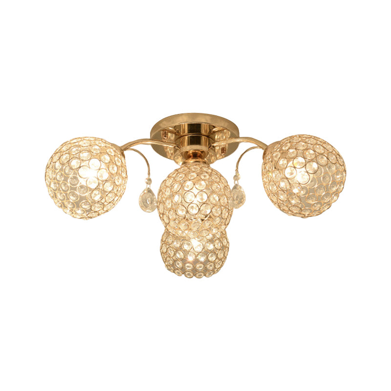 6/9 Heads Semi-Flush Mount Light Minimalist Ceiling Mounted Fixture with Sphere Crystal Embedded Shade in Gold Clearhalo 'Ceiling Lights' 'Close To Ceiling Lights' 'Close to ceiling' 'Semi-flushmount' Lighting' 812337