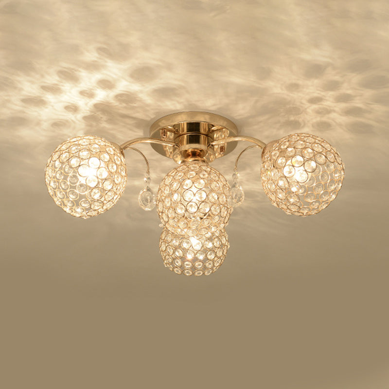 6/9 Heads Semi-Flush Mount Light Minimalist Ceiling Mounted Fixture with Sphere Crystal Embedded Shade in Gold Clearhalo 'Ceiling Lights' 'Close To Ceiling Lights' 'Close to ceiling' 'Semi-flushmount' Lighting' 812338