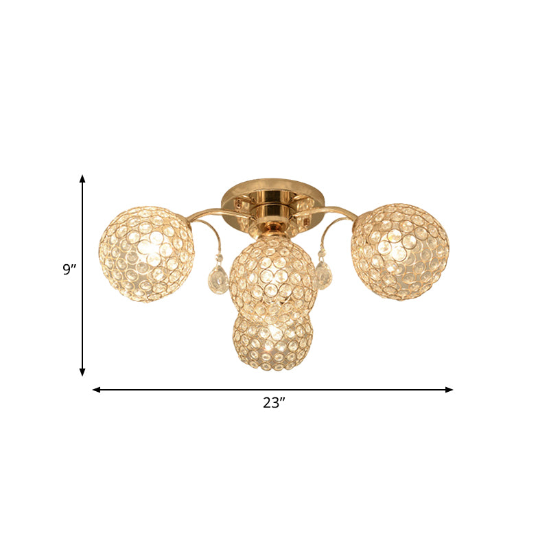 6/9 Heads Semi-Flush Mount Light Minimalist Ceiling Mounted Fixture with Sphere Crystal Embedded Shade in Gold Clearhalo 'Ceiling Lights' 'Close To Ceiling Lights' 'Close to ceiling' 'Semi-flushmount' Lighting' 812339