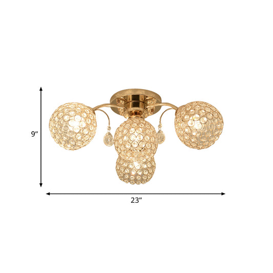 6/9 Heads Semi-Flush Mount Light Minimalist Ceiling Mounted Fixture with Sphere Crystal Embedded Shade in Gold Clearhalo 'Ceiling Lights' 'Close To Ceiling Lights' 'Close to ceiling' 'Semi-flushmount' Lighting' 812339