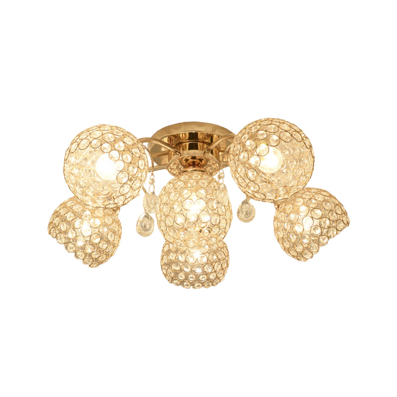 6/9 Heads Semi-Flush Mount Light Minimalist Ceiling Mounted Fixture with Sphere Crystal Embedded Shade in Gold Clearhalo 'Ceiling Lights' 'Close To Ceiling Lights' 'Close to ceiling' 'Semi-flushmount' Lighting' 812342