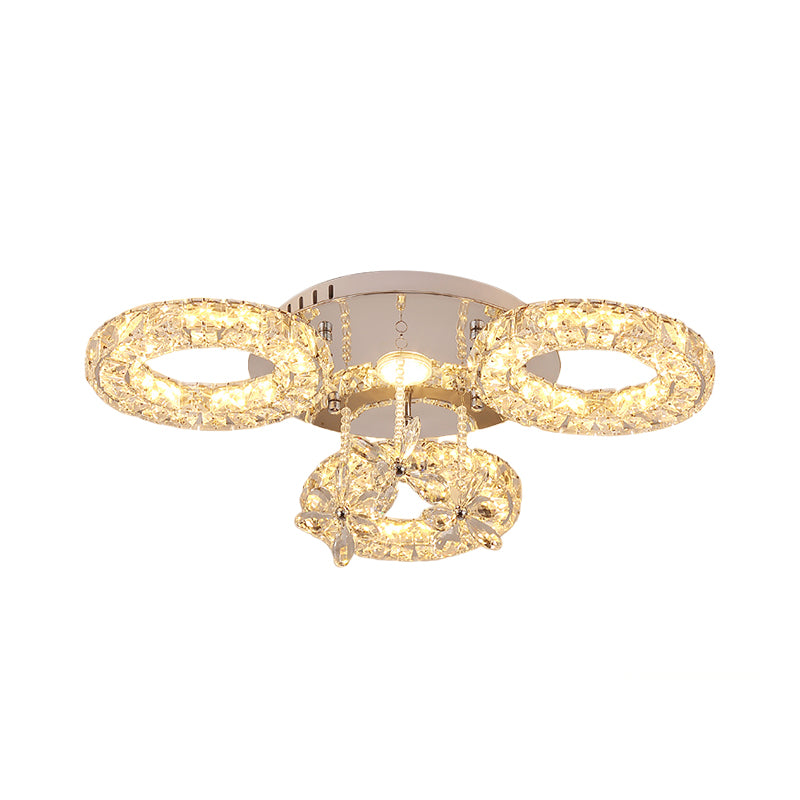Faceted Crystal Chrome Semi Mount Lighting 3/6-Circular LED Minimal Close to Ceiling Light Clearhalo 'Ceiling Lights' 'Close To Ceiling Lights' 'Close to ceiling' 'Semi-flushmount' Lighting' 812352