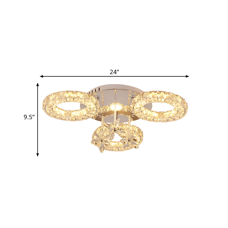 Faceted Crystal Chrome Semi Mount Lighting 3/6-Circular LED Minimal Close to Ceiling Light Clearhalo 'Ceiling Lights' 'Close To Ceiling Lights' 'Close to ceiling' 'Semi-flushmount' Lighting' 812353