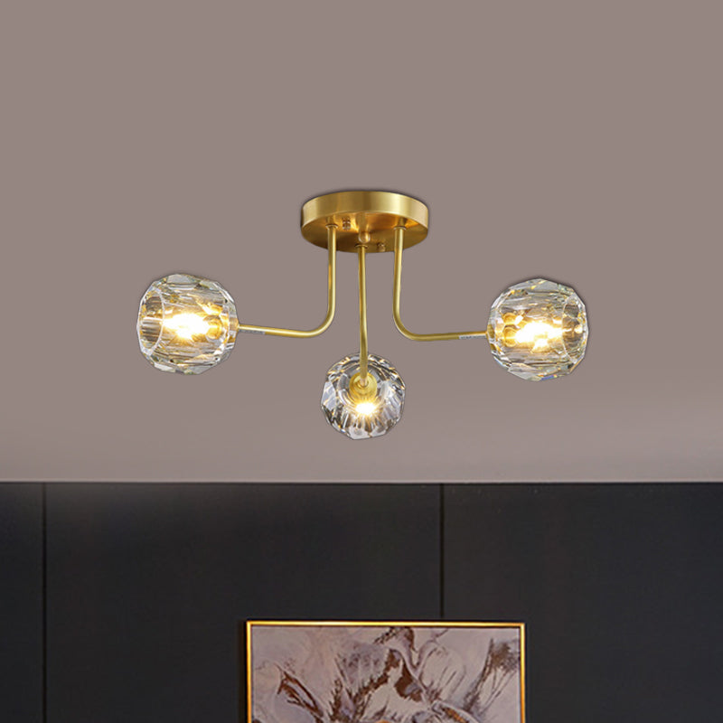 Modern Ball Semi Flush Light 3/5-Light Clear Crystal Ceiling Lighting in Gold with Sputnik Design Clearhalo 'Ceiling Lights' 'Close To Ceiling Lights' 'Close to ceiling' 'Semi-flushmount' Lighting' 812360