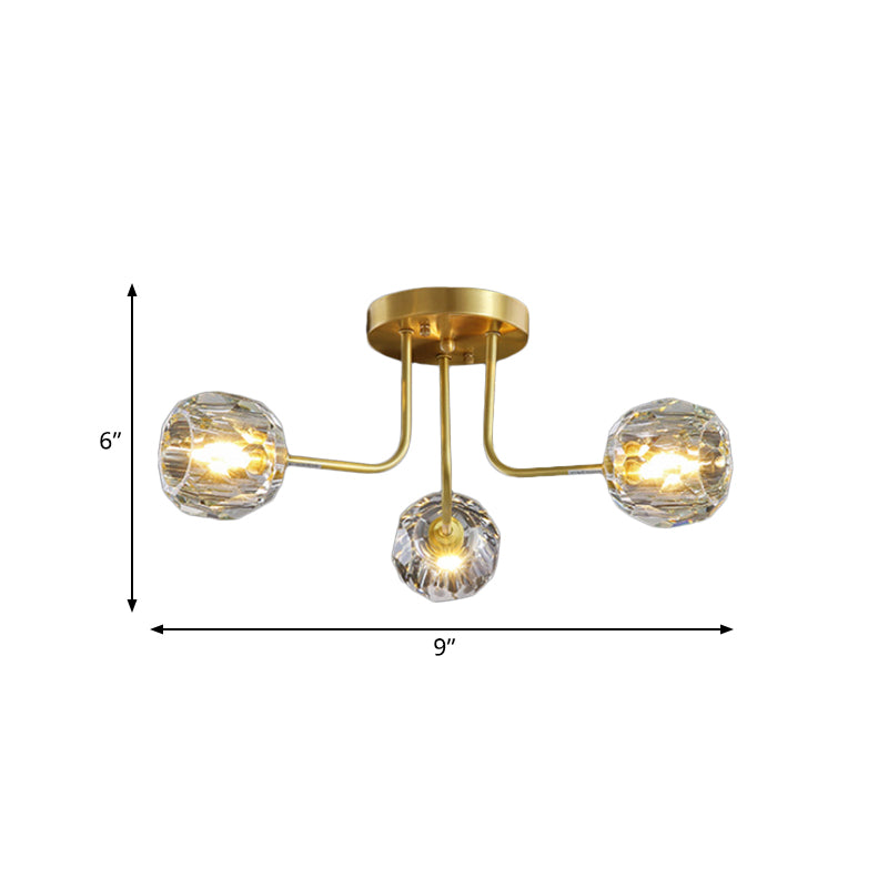 Modern Ball Semi Flush Light 3/5-Light Clear Crystal Ceiling Lighting in Gold with Sputnik Design Clearhalo 'Ceiling Lights' 'Close To Ceiling Lights' 'Close to ceiling' 'Semi-flushmount' Lighting' 812362