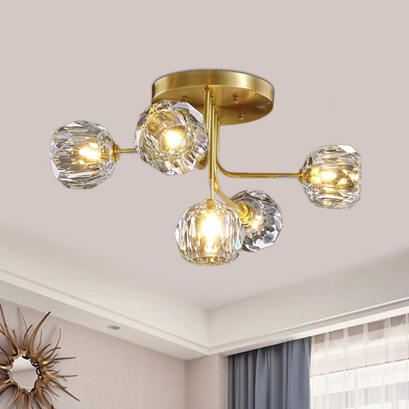 Modern Ball Semi Flush Light 3/5-Light Clear Crystal Ceiling Lighting in Gold with Sputnik Design Clearhalo 'Ceiling Lights' 'Close To Ceiling Lights' 'Close to ceiling' 'Semi-flushmount' Lighting' 812365