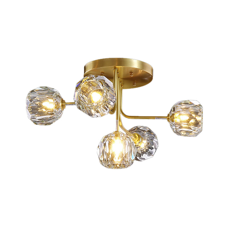 Modern Ball Semi Flush Light 3/5-Light Clear Crystal Ceiling Lighting in Gold with Sputnik Design Clearhalo 'Ceiling Lights' 'Close To Ceiling Lights' 'Close to ceiling' 'Semi-flushmount' Lighting' 812366