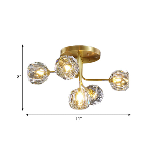 Modern Ball Semi Flush Light 3/5-Light Clear Crystal Ceiling Lighting in Gold with Sputnik Design Clearhalo 'Ceiling Lights' 'Close To Ceiling Lights' 'Close to ceiling' 'Semi-flushmount' Lighting' 812367