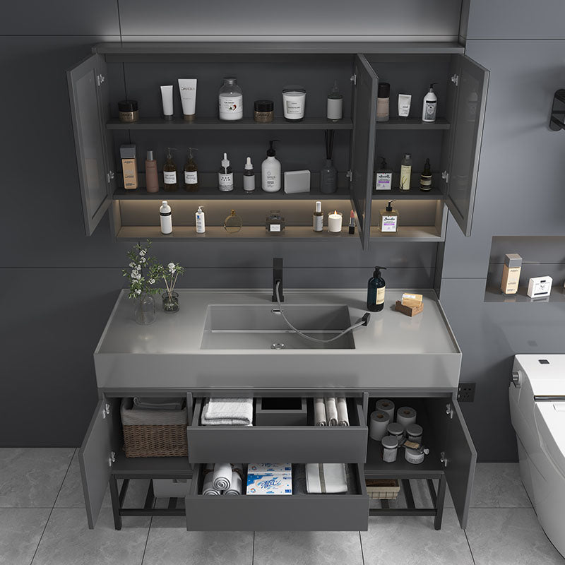 Modern Bathroom Vanity Set Freestanding with Drawers and Backsplash Included Clearhalo 'Bathroom Remodel & Bathroom Fixtures' 'Bathroom Vanities' 'bathroom_vanities' 'Home Improvement' 'home_improvement' 'home_improvement_bathroom_vanities' 8125877