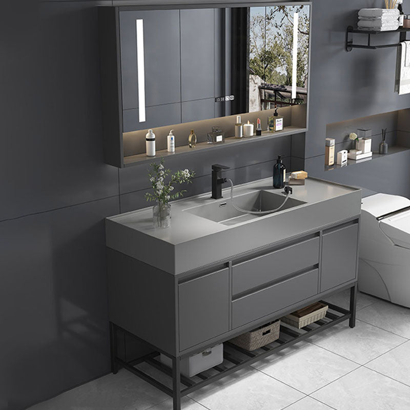 Modern Bathroom Vanity Set Freestanding with Drawers and Backsplash Included Smart Control Included Clearhalo 'Bathroom Remodel & Bathroom Fixtures' 'Bathroom Vanities' 'bathroom_vanities' 'Home Improvement' 'home_improvement' 'home_improvement_bathroom_vanities' 8125878