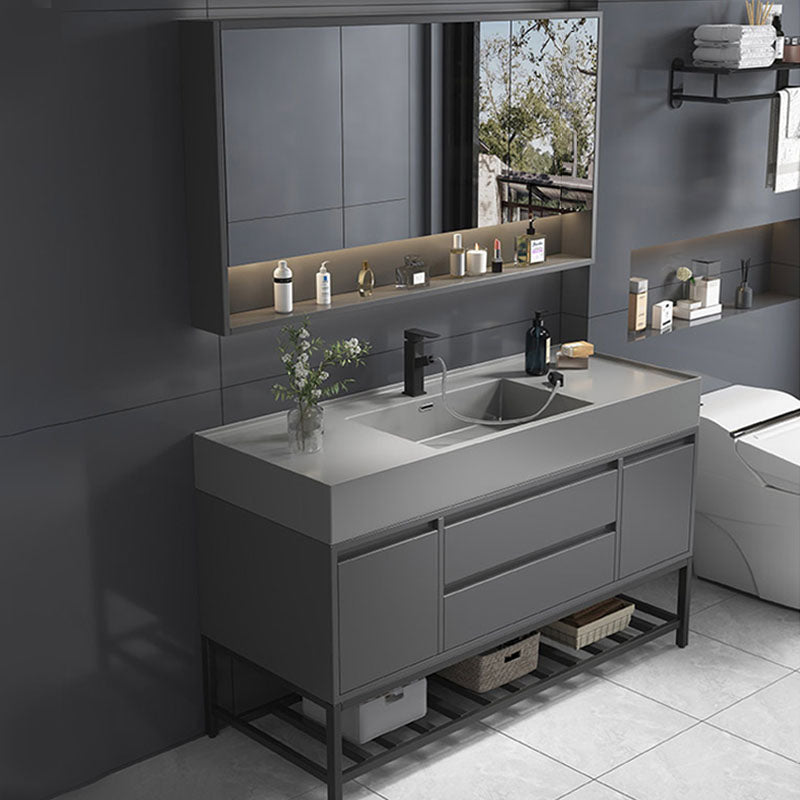 Modern Bathroom Vanity Set Freestanding with Drawers and Backsplash Included Smart Control Not Included Clearhalo 'Bathroom Remodel & Bathroom Fixtures' 'Bathroom Vanities' 'bathroom_vanities' 'Home Improvement' 'home_improvement' 'home_improvement_bathroom_vanities' 8125879