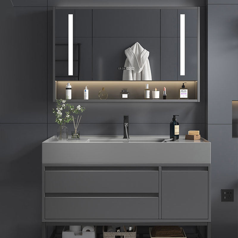 Modern Bathroom Vanity Set Freestanding with Drawers and Backsplash Included Clearhalo 'Bathroom Remodel & Bathroom Fixtures' 'Bathroom Vanities' 'bathroom_vanities' 'Home Improvement' 'home_improvement' 'home_improvement_bathroom_vanities' 8125880