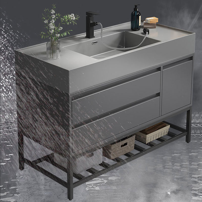 Modern Bathroom Vanity Set Freestanding with Drawers and Backsplash Included Clearhalo 'Bathroom Remodel & Bathroom Fixtures' 'Bathroom Vanities' 'bathroom_vanities' 'Home Improvement' 'home_improvement' 'home_improvement_bathroom_vanities' 8125881