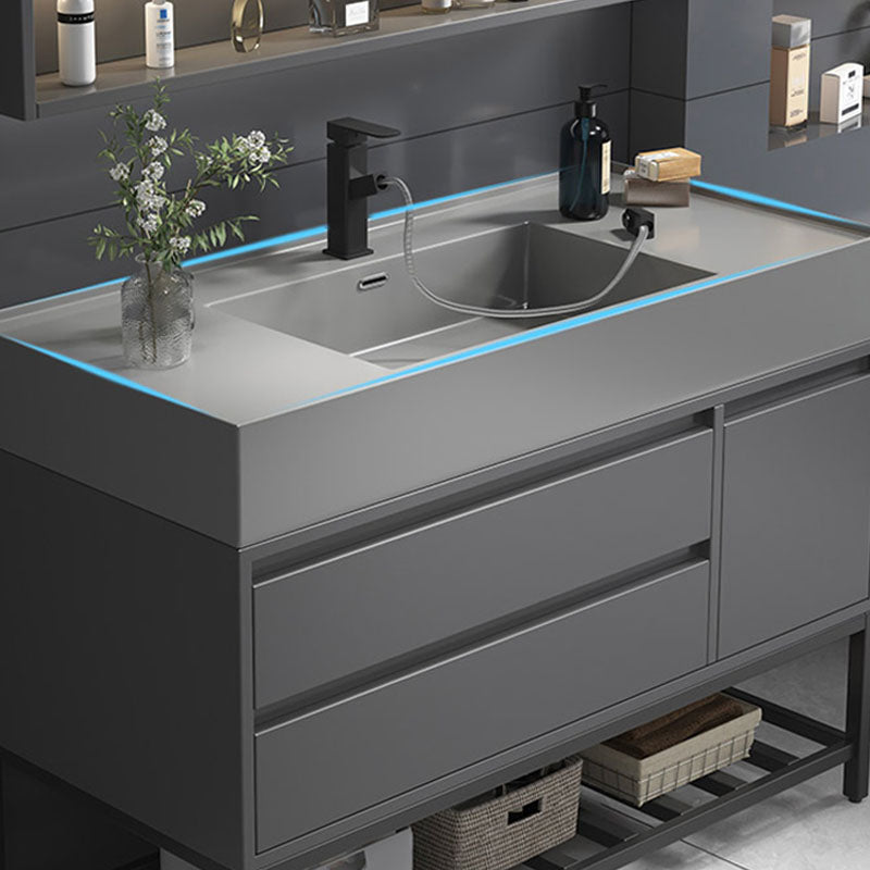 Modern Bathroom Vanity Set Freestanding with Drawers and Backsplash Included Clearhalo 'Bathroom Remodel & Bathroom Fixtures' 'Bathroom Vanities' 'bathroom_vanities' 'Home Improvement' 'home_improvement' 'home_improvement_bathroom_vanities' 8125895