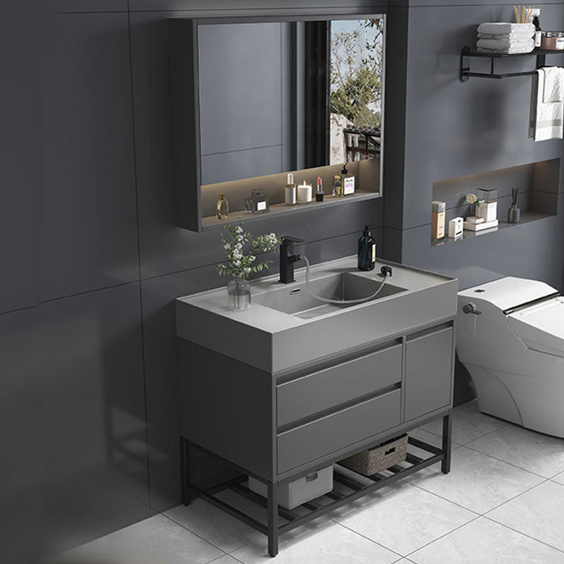 Modern Bathroom Vanity Set Freestanding with Drawers and Backsplash Included Smart Control Not Included Clearhalo 'Bathroom Remodel & Bathroom Fixtures' 'Bathroom Vanities' 'bathroom_vanities' 'Home Improvement' 'home_improvement' 'home_improvement_bathroom_vanities' 8125896