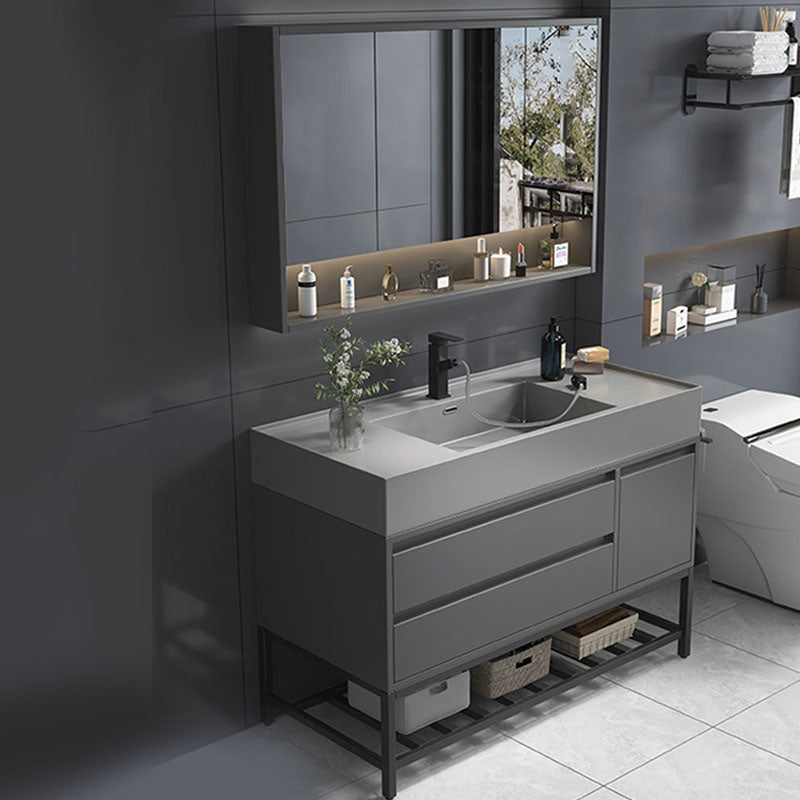 Modern Bathroom Vanity Set Freestanding with Drawers and Backsplash Included Smart Control Not Included Clearhalo 'Bathroom Remodel & Bathroom Fixtures' 'Bathroom Vanities' 'bathroom_vanities' 'Home Improvement' 'home_improvement' 'home_improvement_bathroom_vanities' 8125899