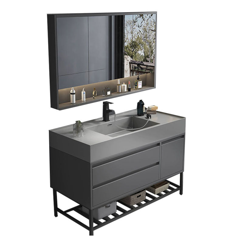 Modern Bathroom Vanity Set Freestanding with Drawers and Backsplash Included Clearhalo 'Bathroom Remodel & Bathroom Fixtures' 'Bathroom Vanities' 'bathroom_vanities' 'Home Improvement' 'home_improvement' 'home_improvement_bathroom_vanities' 8125903
