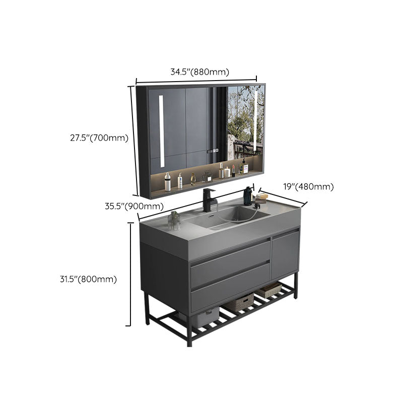 Modern Bathroom Vanity Set Freestanding with Drawers and Backsplash Included Clearhalo 'Bathroom Remodel & Bathroom Fixtures' 'Bathroom Vanities' 'bathroom_vanities' 'Home Improvement' 'home_improvement' 'home_improvement_bathroom_vanities' 8125928