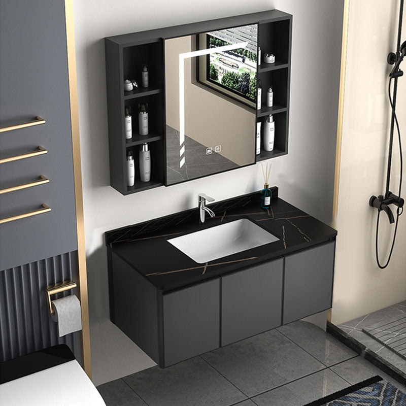 Aluminum Bathroom Vanity Set Doors Wall Mounted Doors Grey Single Sink with Mirror 35"L x 19"W x 18"H Smart Control Included Stone Clearhalo 'Bathroom Remodel & Bathroom Fixtures' 'Bathroom Vanities' 'bathroom_vanities' 'Home Improvement' 'home_improvement' 'home_improvement_bathroom_vanities' 8125965