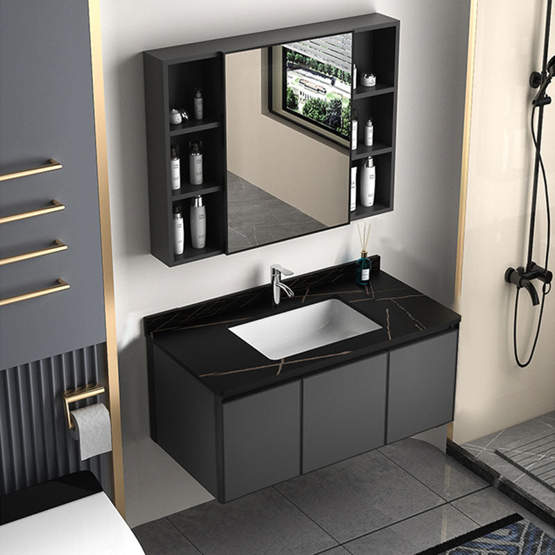 Aluminum Bathroom Vanity Set Doors Wall Mounted Doors Grey Single Sink with Mirror 35"L x 19"W x 18"H Smart Control Not Included Stone Clearhalo 'Bathroom Remodel & Bathroom Fixtures' 'Bathroom Vanities' 'bathroom_vanities' 'Home Improvement' 'home_improvement' 'home_improvement_bathroom_vanities' 8125966