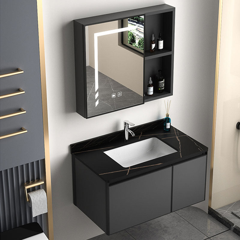 Aluminum Bathroom Vanity Set Doors Wall Mounted Doors Grey Single Sink with Mirror 28"L x 19"W x 18"H Smart Control Included Stone Clearhalo 'Bathroom Remodel & Bathroom Fixtures' 'Bathroom Vanities' 'bathroom_vanities' 'Home Improvement' 'home_improvement' 'home_improvement_bathroom_vanities' 8125969