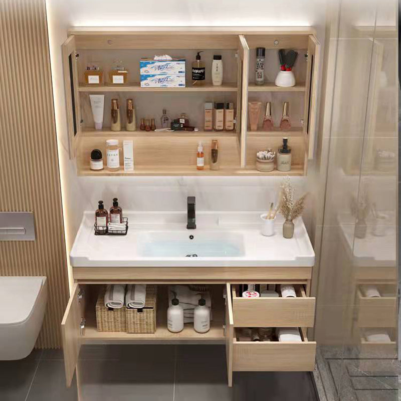 Wood Bathroom Vanity Set Mirror Rectangular Single Sink 2 Doors with Overflow Clearhalo 'Bathroom Remodel & Bathroom Fixtures' 'Bathroom Vanities' 'bathroom_vanities' 'Home Improvement' 'home_improvement' 'home_improvement_bathroom_vanities' 8125996