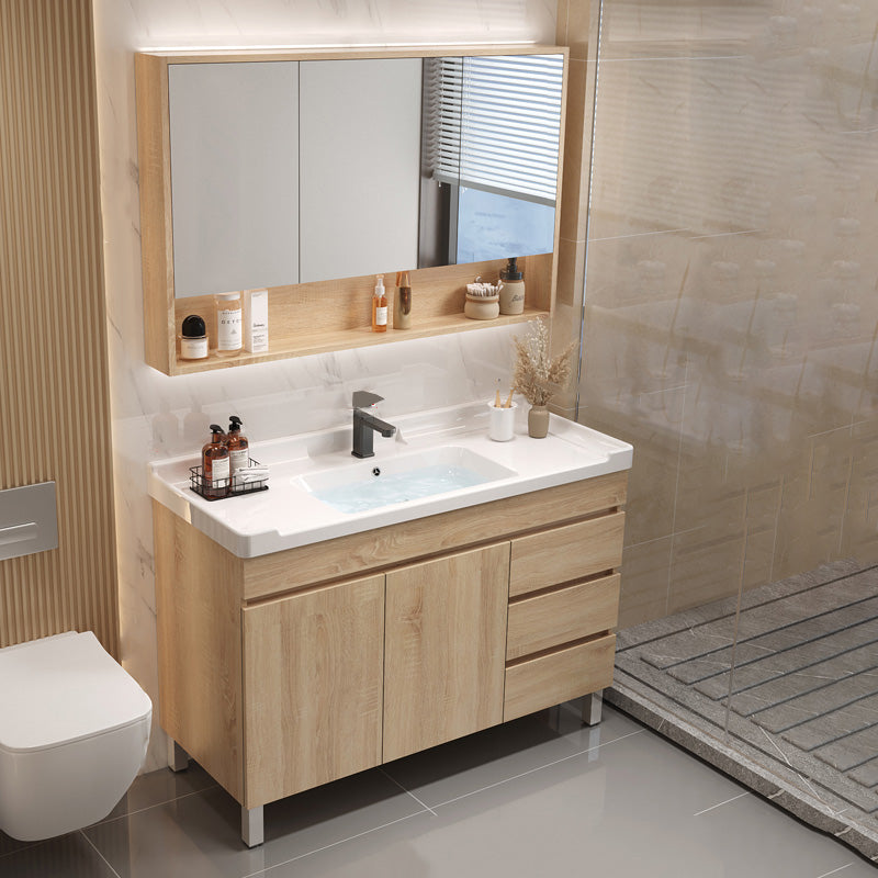 Wood Bathroom Vanity Set Mirror Rectangular Single Sink 2 Doors with Overflow Clearhalo 'Bathroom Remodel & Bathroom Fixtures' 'Bathroom Vanities' 'bathroom_vanities' 'Home Improvement' 'home_improvement' 'home_improvement_bathroom_vanities' 8126011