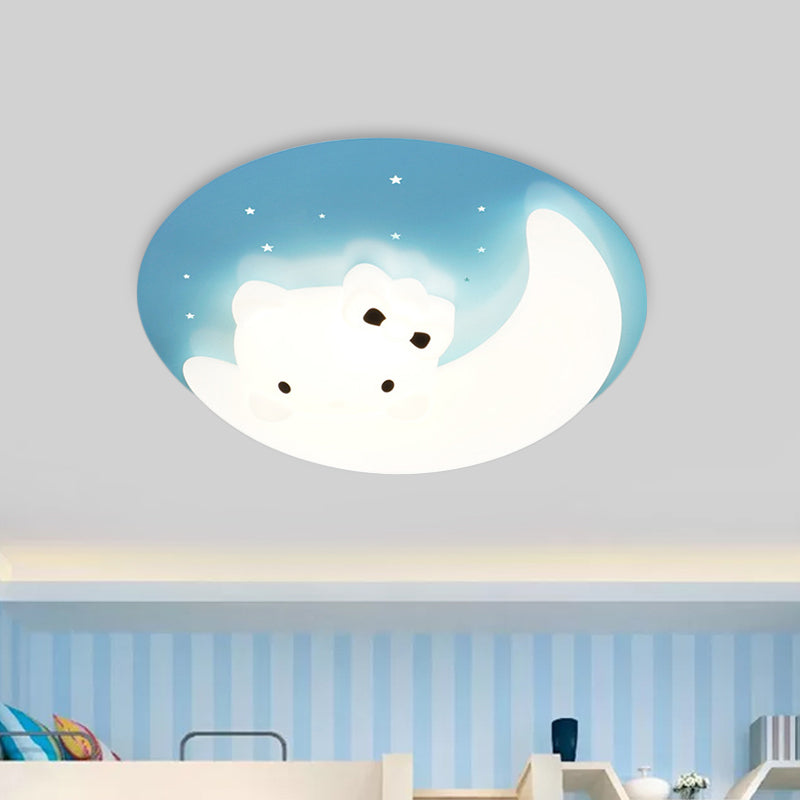 Crescent and Rabbit/Cat Flush Mount Lamp Kids Acrylic Child Room LED Ceiling Light Fixture in Pink/Blue Blue A Clearhalo 'Ceiling Lights' 'Close To Ceiling Lights' 'Close to ceiling' 'Flush mount' 'Industrial Flush Mount' Lighting' 812768
