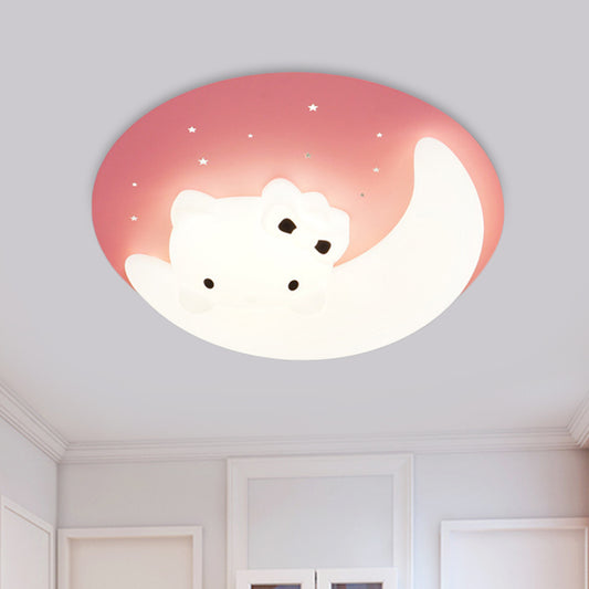 Crescent and Rabbit/Cat Flush Mount Lamp Kids Acrylic Child Room LED Ceiling Light Fixture in Pink/Blue Pink A Clearhalo 'Ceiling Lights' 'Close To Ceiling Lights' 'Close to ceiling' 'Flush mount' 'Industrial Flush Mount' Lighting' 812772