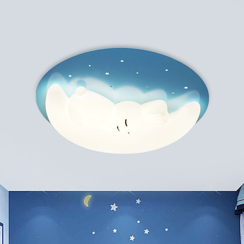 Crescent and Rabbit/Cat Flush Mount Lamp Kids Acrylic Child Room LED Ceiling Light Fixture in Pink/Blue Blue B Clearhalo 'Ceiling Lights' 'Close To Ceiling Lights' 'Close to ceiling' 'Flush mount' 'Industrial Flush Mount' Lighting' 812776