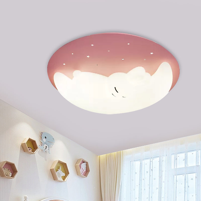 Crescent and Rabbit/Cat Flush Mount Lamp Kids Acrylic Child Room LED Ceiling Light Fixture in Pink/Blue Pink B Clearhalo 'Ceiling Lights' 'Close To Ceiling Lights' 'Close to ceiling' 'Flush mount' 'Industrial Flush Mount' Lighting' 812780