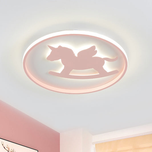 Cartoon LED Flush Mount Lighting Pink/Blue Dinosaur/Carousel Super Thin Ceiling Fixture with Acrylic Shade Pink Carousel Clearhalo 'Ceiling Lights' 'Close To Ceiling Lights' 'Close to ceiling' 'Flush mount' Lighting' 812865
